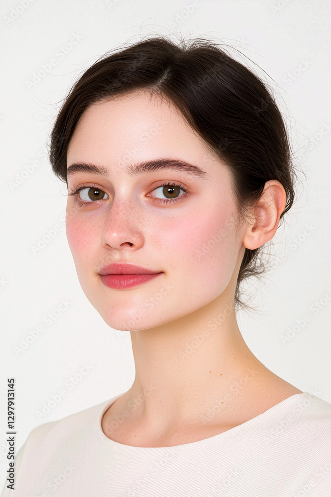 Elegant Young Woman with a Natural Beauty Look in a Minimalist Setting Elegant Young Woman with a Natural Beauty Look in a Minimalist Setting