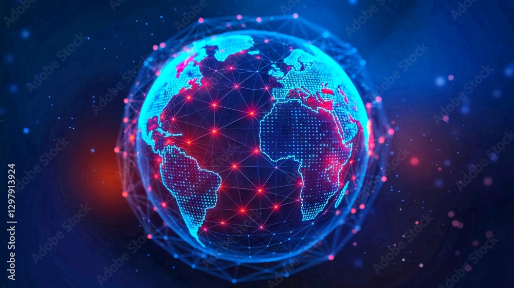 Obraz premium Digital Globe with Network Connections Representing Global Technology and Communication