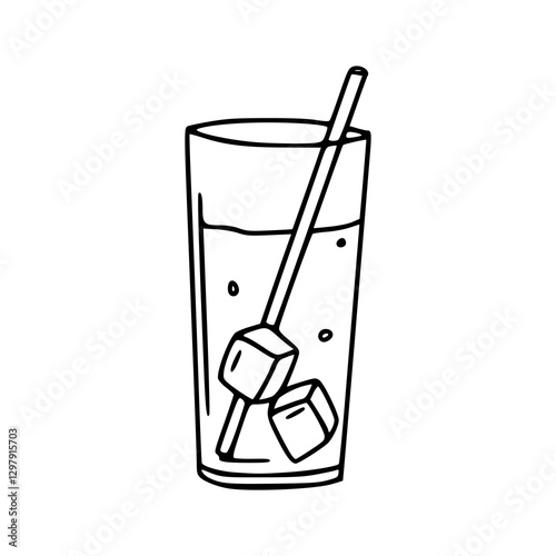 outline drawing of a ice water with straw