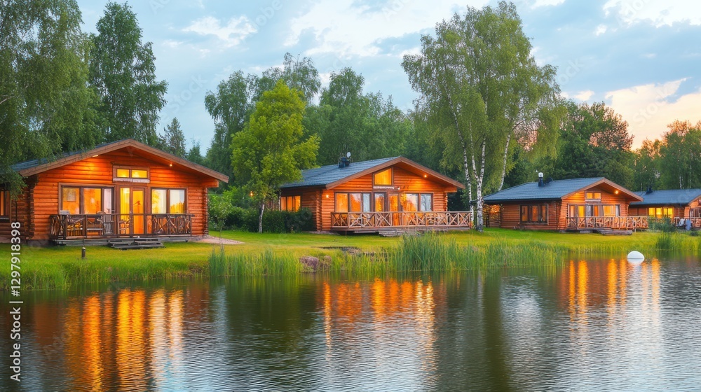 Charming Rustic Cabins by Lakes at Twilight Charming Rustic Cabins by Lakes at Twilight