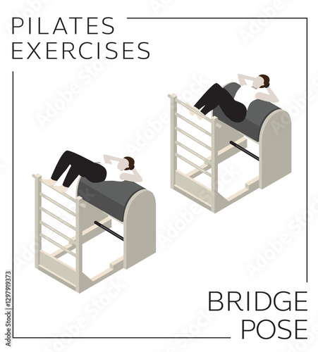 Pilates Exercise Pose Set Bridge Pose on the Barrel Vector