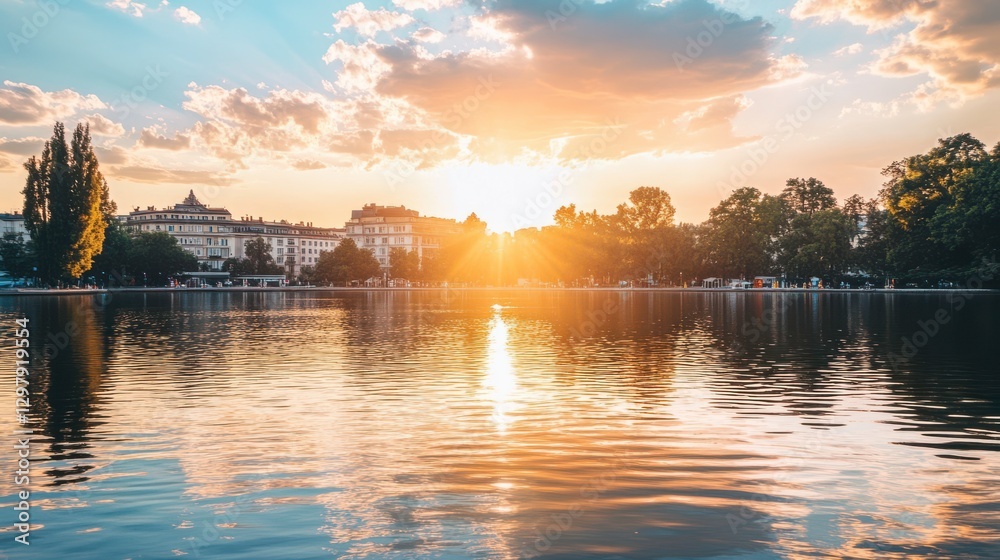 Obraz premium Charming Urban Reflections at Golden Hour