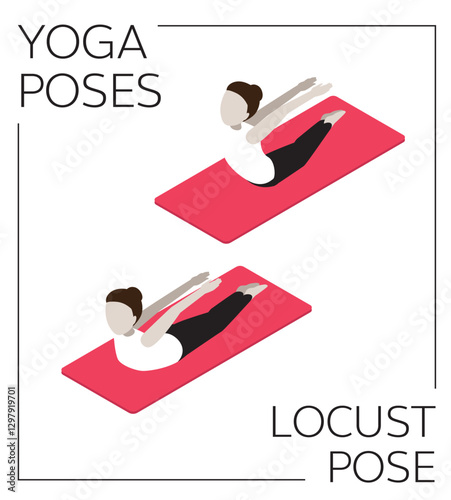 Yoga Pose Locust Isometric Vector Set