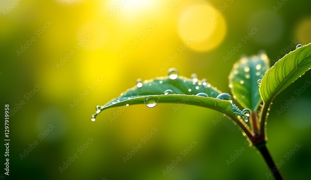 Dew-covered green leaf in close-up view with natural freshness and detail Dew-covered green leaf in close-up view with natural freshness and detail