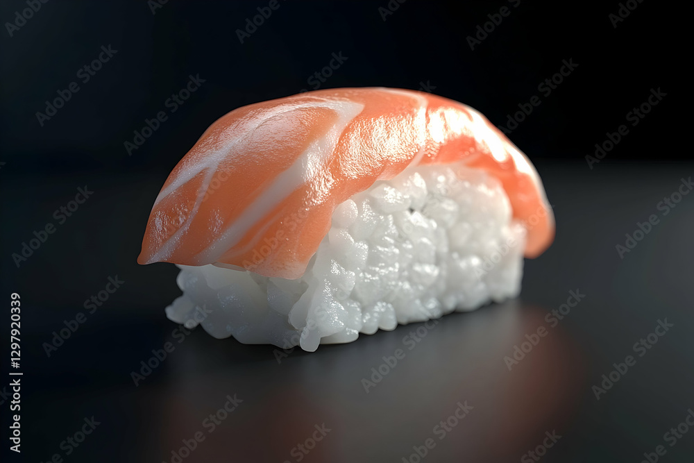 Close-up of delicious salmon nigiri sushi against a dark background Close-up of delicious salmon nigiri sushi against a dark background