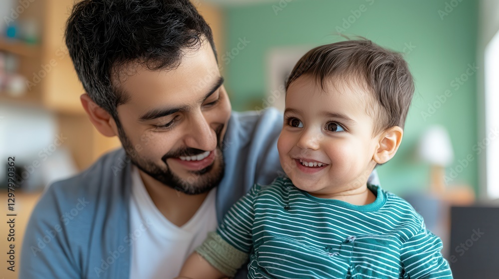 supportive health networks. Father and child sharing a joyful moment indoors together. supportive health networks. Father and child sharing a joyful moment indoors together.