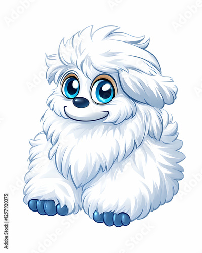 Cute cartoon yeti character, happy expression, digitally drawn, illustration, for kids, use in children's books, or merchandise photo