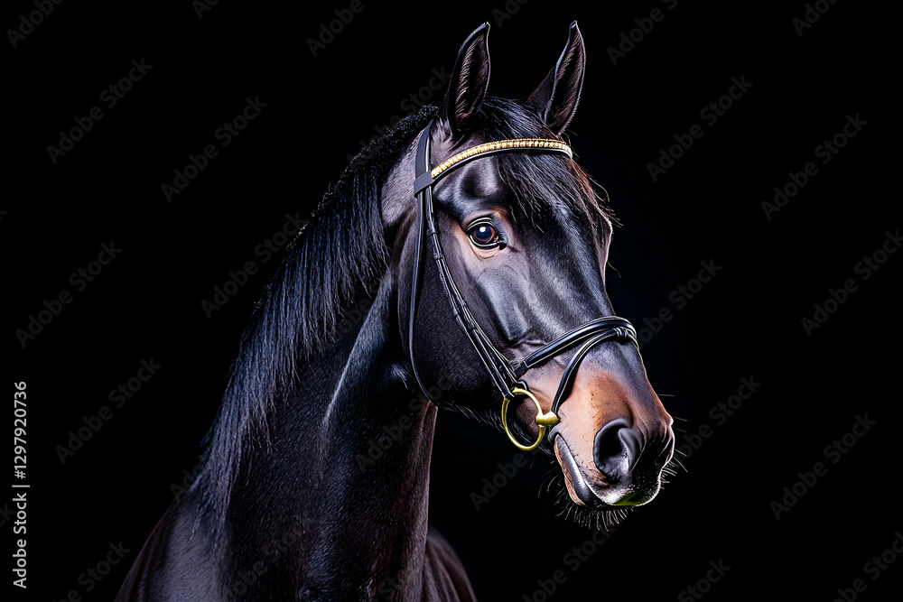 Fototapeta premium Dark Horse Portrait Against Black Background