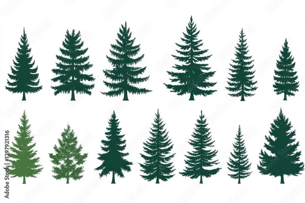 Collection of evergreen tree silhouettes. Collection of evergreen tree silhouettes.