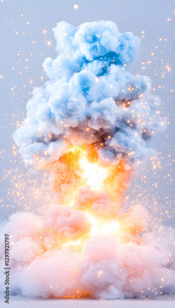 Naklejka premium Explosion cloud, vibrant colors, abstract art, digital rendering