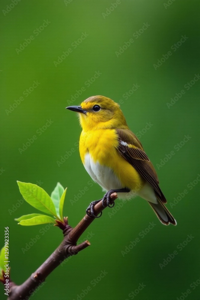 A small bird perched on a branch with a few leaves , wildlife, forest, leafy A small bird perched on a branch with a few leaves , wildlife, forest, leafy