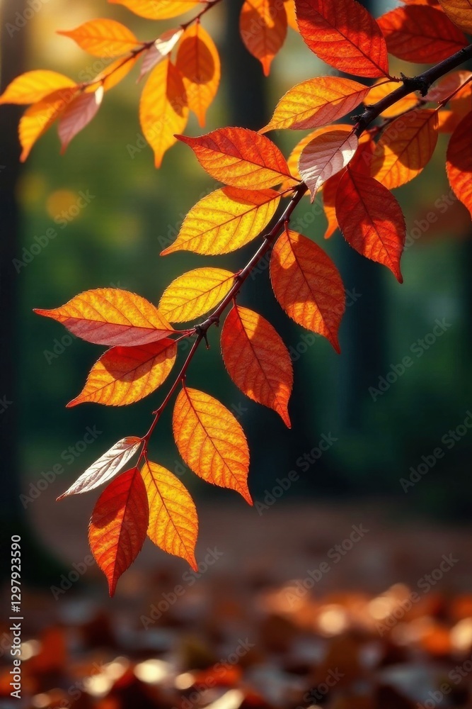 A sprawling branch with fallen leaves and twigs in shades of yellow and red, nature, branch, leaf A sprawling branch with fallen leaves and twigs in shades of yellow and red, nature, branch, leaf