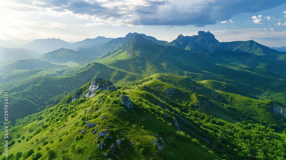 Naklejka premium Aerial View of Lush Green Mountains