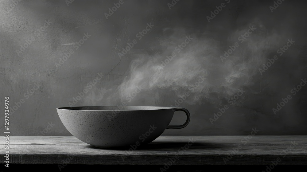 Warm Bowl of Steam on Wooden Table Warm Bowl of Steam on Wooden Table