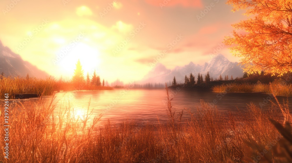 Scenic Autumn Lake with Breathtaking Colors at Dusk Scenic Autumn Lake with Breathtaking Colors at Dusk