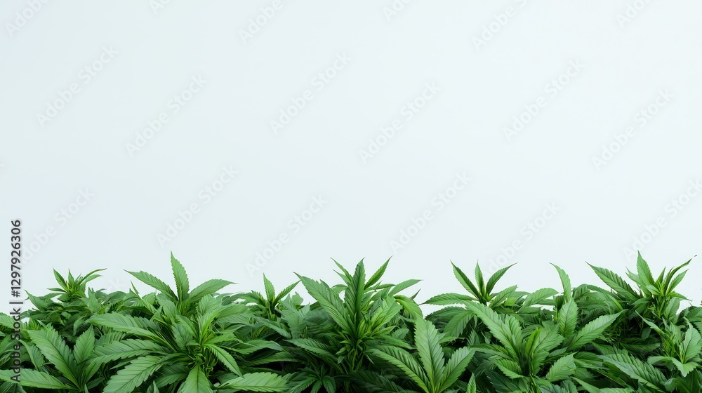 Obraz premium Lush Green Leaves: Vibrant green foliage creates a refreshing border at the bottom of the image. perfect for showcasing the beauty of nature and providing a clean backdrop.