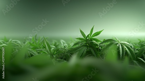 Cannabis Field: A lush expanse of cannabis plants thrives in a bright environment. 
