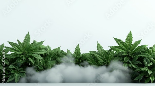 Cannabis Field with Mist: Capturing an artistic and serene moment with the cannabis plants and a veil of mist adding a touch of mystique.