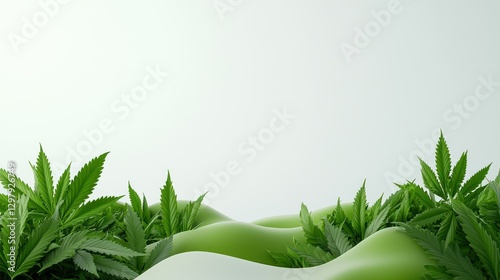 Cannabis Field: Close-up image of a verdant cannabis field under a bright light. Perfect for illustrating concepts related to the use of plants in medicine or herbal products.