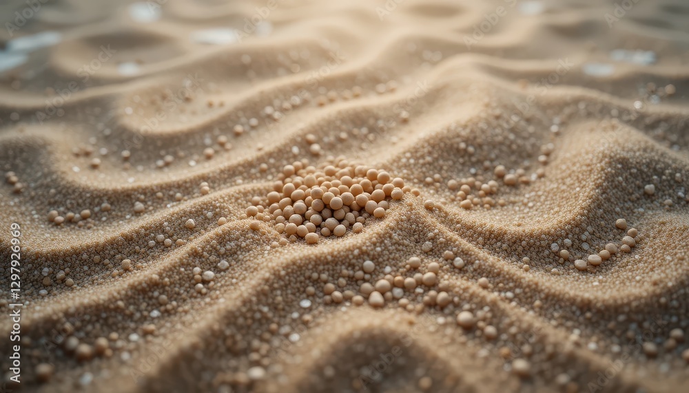 Close up of Beige Small Spheres on Wavy Sand Surface Texture Background