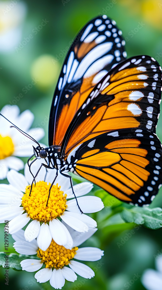 Fototapeta premium Monarch Butterfly on Daisies in Garden