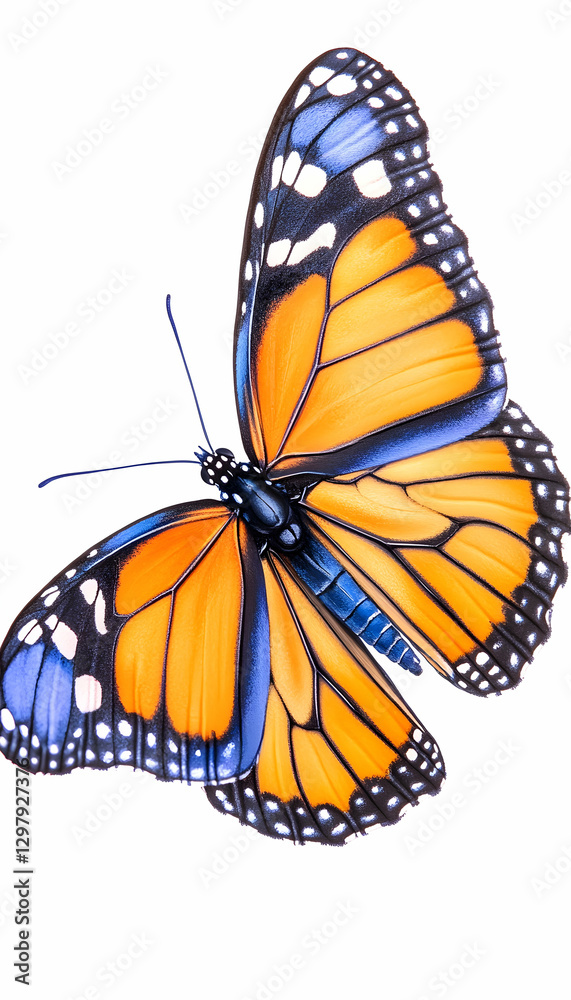 Fototapeta premium Monarch Butterfly in Flight Against White Background
