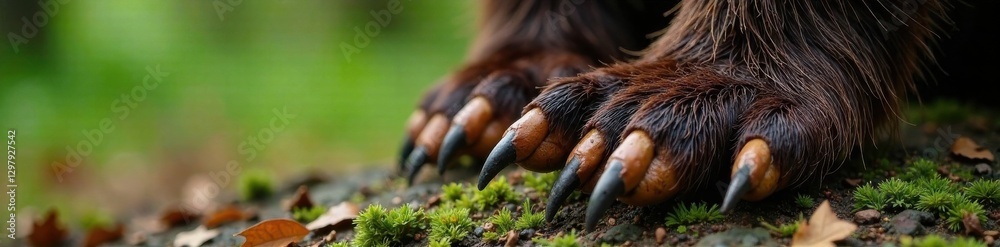 Obraz premium Bear Claws and Paw Print on Tree Bark , forest scene, woodland, mammal tracks