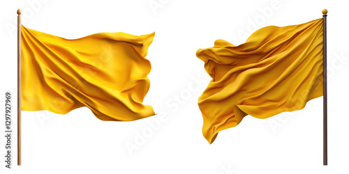 Waving yellow flags symbolizing spirituality and peace, fluttering in wind