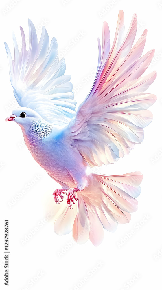 Obraz premium Pastel Pigeon in Flight; Beautiful, Colorful Bird Soaring