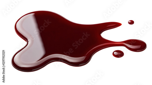 Dark red or blood liquid spill on white or transparent background