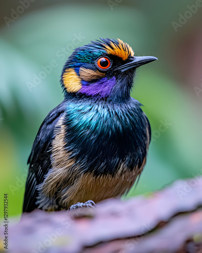 Vibrant Bird Perched on Branch, Close-up photo