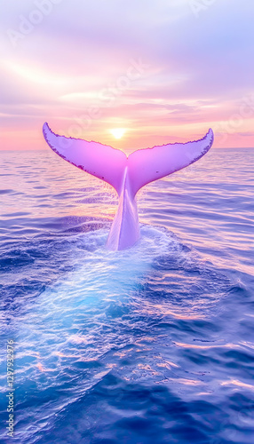 Wallpaper Mural Whale tail breaches sea at pink sunrise. Marine beauty for travel posters Torontodigital.ca