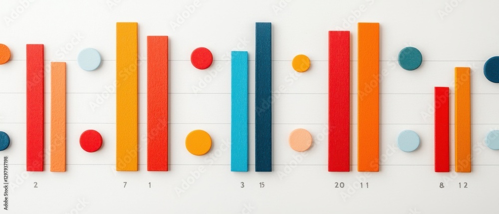 Data Analysis Infographics concept. Vibrant Geometric Shapes Composition in Minimalist Studio Setup Data Analysis Infographics concept. Vibrant Geometric Shapes Composition in Minimalist Studio Setup