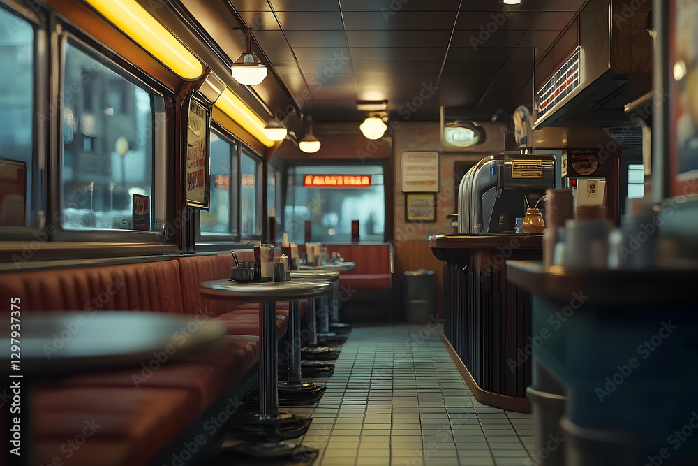 Classic American Diner Interior with Retro Design and Cozy Atmosphere Classic American Diner Interior with Retro Design and Cozy Atmosphere