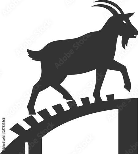 Goat carefully stepping across a narrow bridge animal vector silhouette