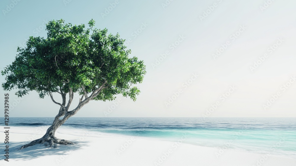 A tree is standing on a beach next to the ocean A tree is standing on a beach next to the ocean