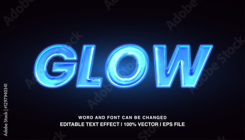 editable text effect glossy glow blue