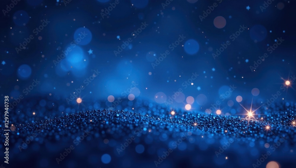 Obraz premium Dark blue night sky with glitter bokeh and sparkling stars, magic, magic, sky