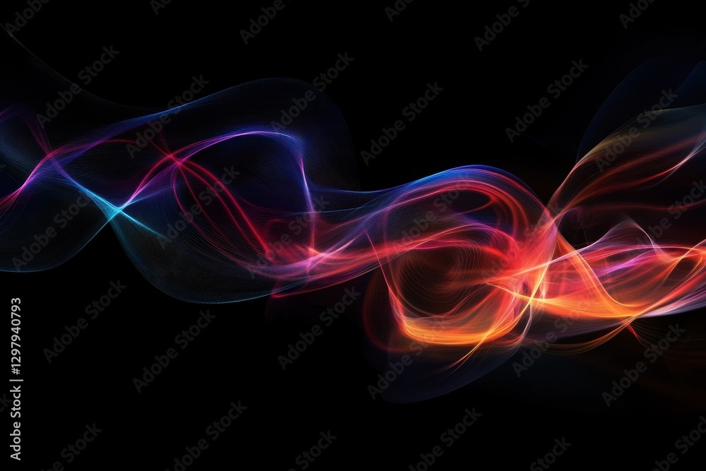 Fototapeta premium Colorful flowing lines of light across a black background