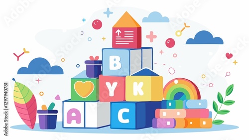This captivating scene showcases the developmental benefits of building blocks for young children.