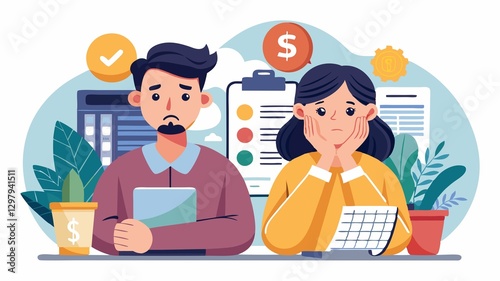 A poignant scene unfolds: a couple's faces reflect the worry and stress associated with managing finances, highlighting the universal struggle of managing bills.