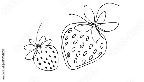 Continuous one single minimal line drawing strawberry
