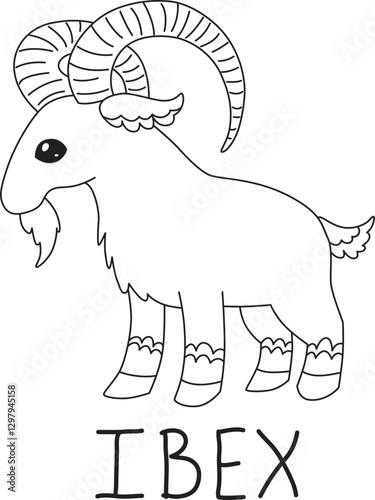 ibex with large steep horns with text below hand written
