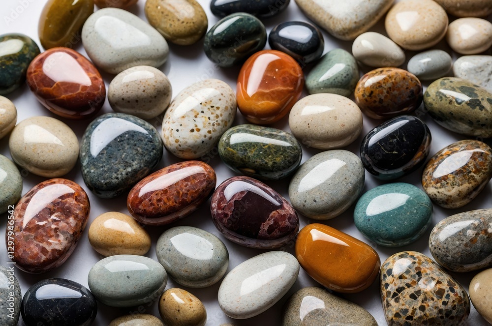 Colorful pebbles arranged on a flat surface Colorful pebbles arranged on a flat surface