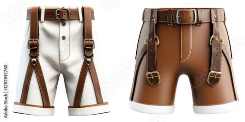 Stylish lederhosen shorts with suspenders in white and brown colors