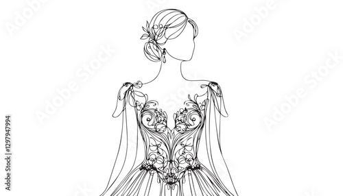 Continuous one single minimal line drawing beautiful dress