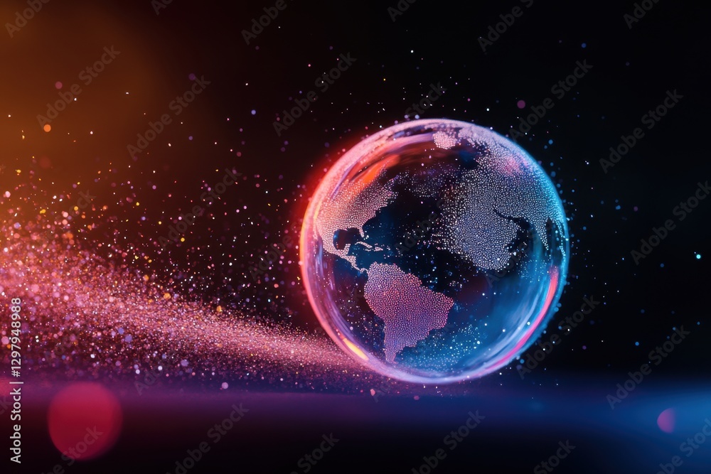 Naklejka premium Digital earth globe with colorful particles in space