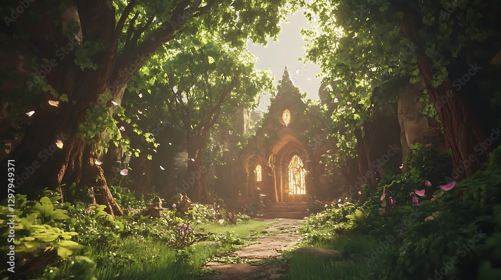 Obraz premium Fantasy forest glowing sunlight images