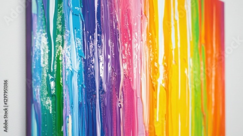 Colorful Dripping Paint Art on Canvas - Vibrant Rainbow of Textured Acrylic Streaks