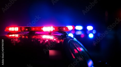 Closeup of Police Lights on Dark Street at Night